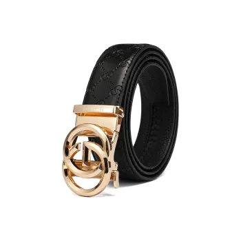 NIUMJ Men's Cow Leather Embossed Belt Casual Versatile For Young Men, Metal Automatic Buckle Leather Belts Men's