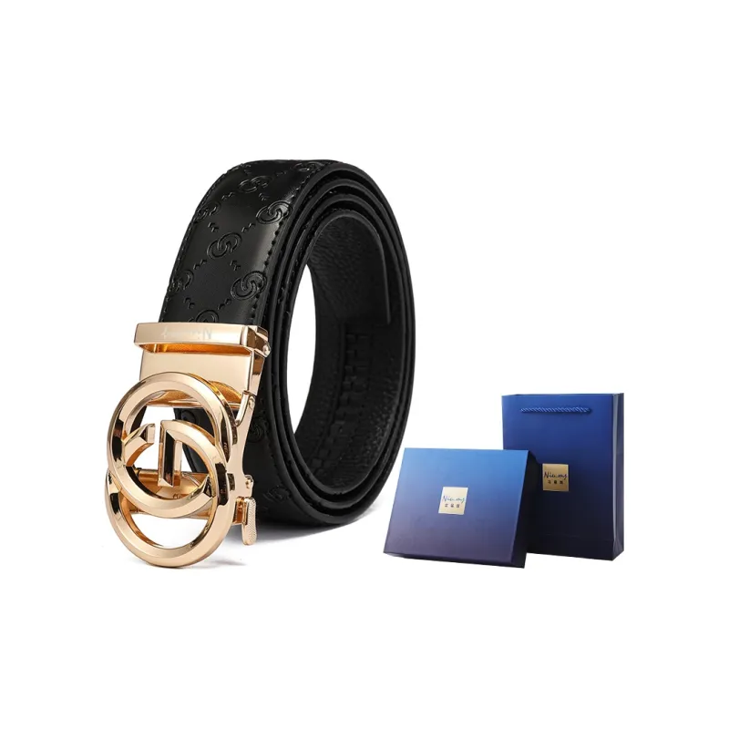NIUMJ Men's Cow Leather Embossed Belt Casual Versatile For Young Men, Metal Automatic Buckle Leather Belts Men's-1