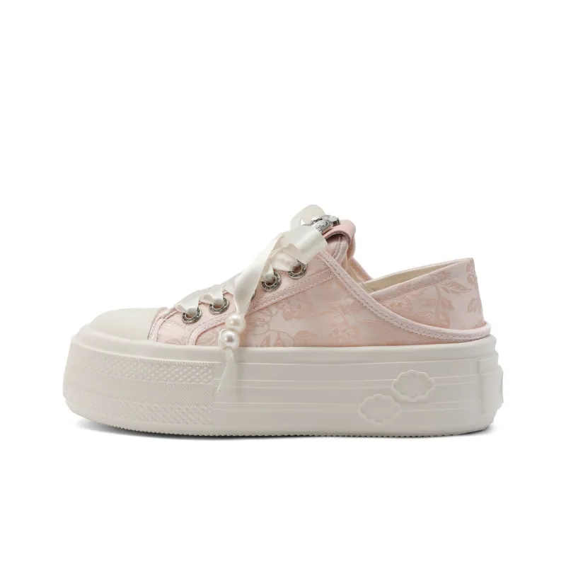 BELLE Anti-Slip Wear-Resistant Low-Top Skateboard Shoes Women's Ecru Pink-4