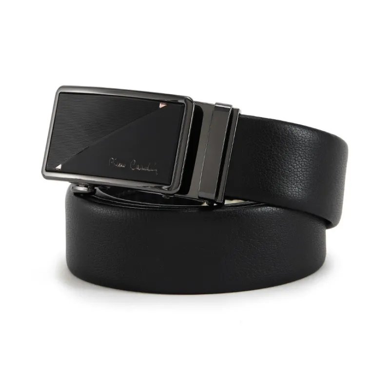 PIERRE CARDIN Automatic Buckle Belt With Pant Strap Business Casual Top Grain Cow Leather Belts Men's Black 3.6cm-2