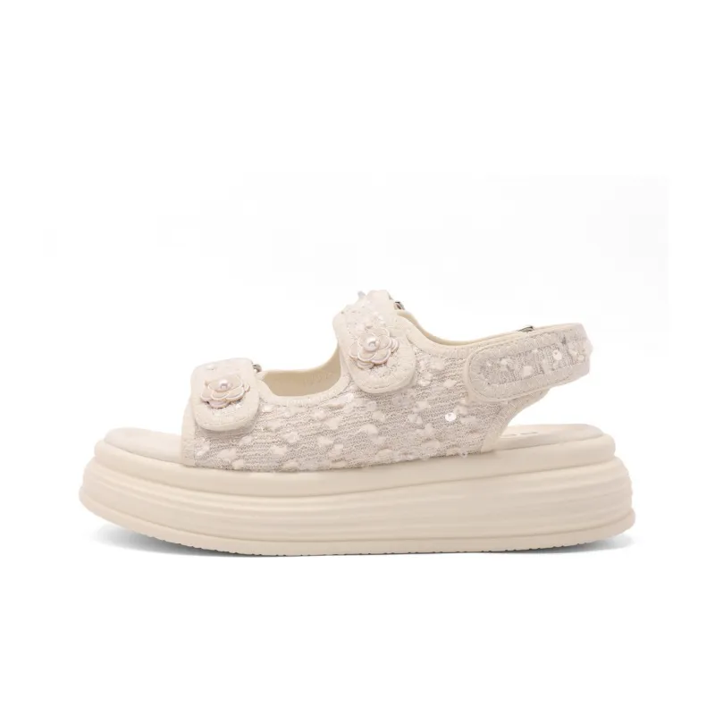 BELLE Strap Sandals 5cm Women's Beige Black-0