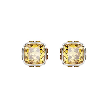 Swarovski Synthetic Cubic Zirconia Rhodium Plated Faux Crystal Stud Earrings Women's Yellow