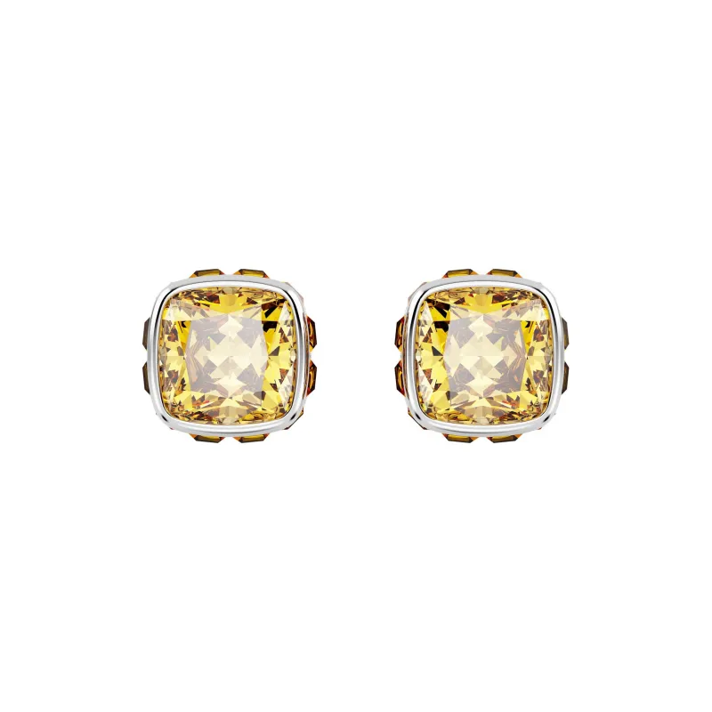 Swarovski Synthetic Cubic Zirconia Rhodium-Plated Faux Crystal Stud Earrings Women's Yellow-0