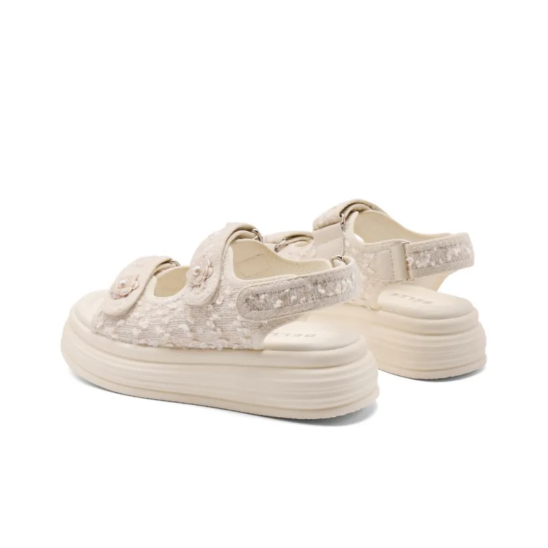 BELLE Strap Sandals 5cm Women's Beige Black-3