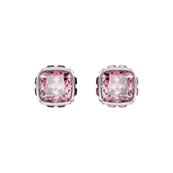 Swarovski Synthetic Cubic Zirconia Rhodium Plated Faux Crystal Stud Earrings Women's Pink