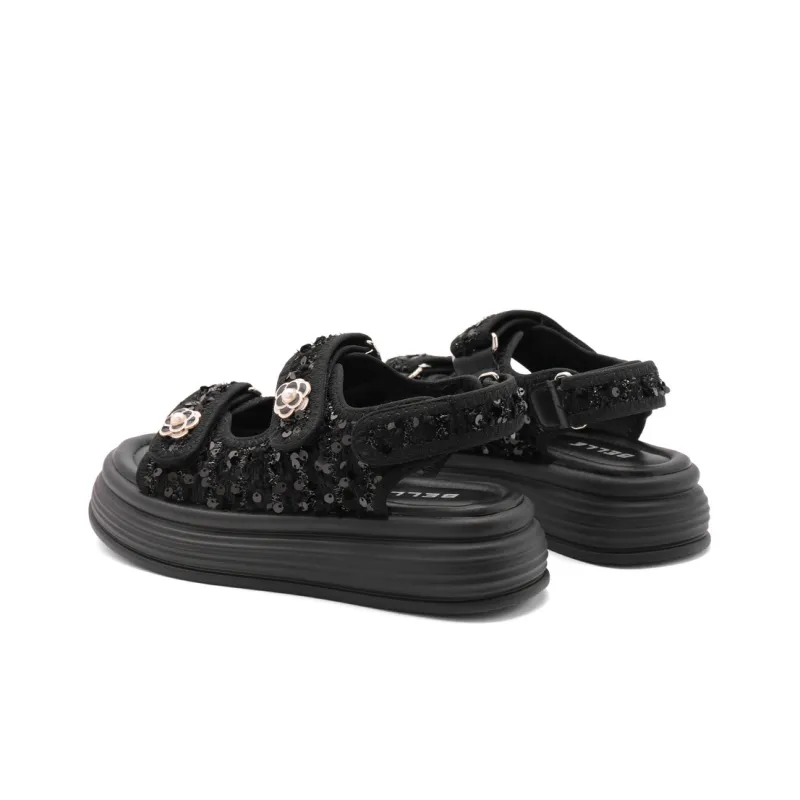 BELLE Strap Sandals 5cm Women's Beige Black-7