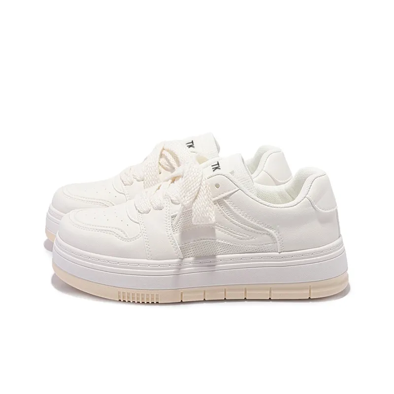 MKTKM Water Resistant Cushioning Height Increasing Low Top Skateboard Shoes Women's Beige-2
