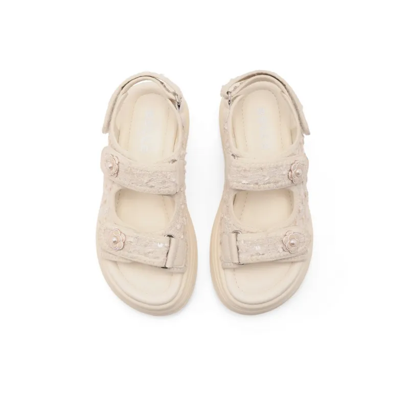 BELLE Strap Sandals 5cm Women's Beige Black-2