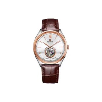 EBOHR Sky Wing Collection Automatic Mechanical Movement Genuine Leather Strap Watch Men's Watches Silver Dial