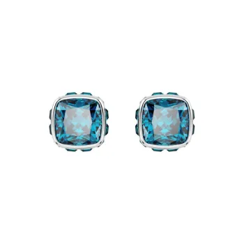 Swarovski Synthetic Cubic Zirconia Rhodium Plated Faux Crystal Stud Earrings Women's Blue