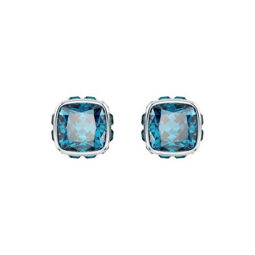 Swarovski Synthetic Cubic Zirconia Rhodium Plated Faux Crystal Stud Earrings Women's Blue
