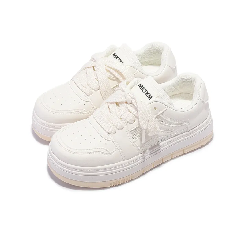 MKTKM Water Resistant Cushioning Height Increasing Low Top Skateboard Shoes Women's Beige-3