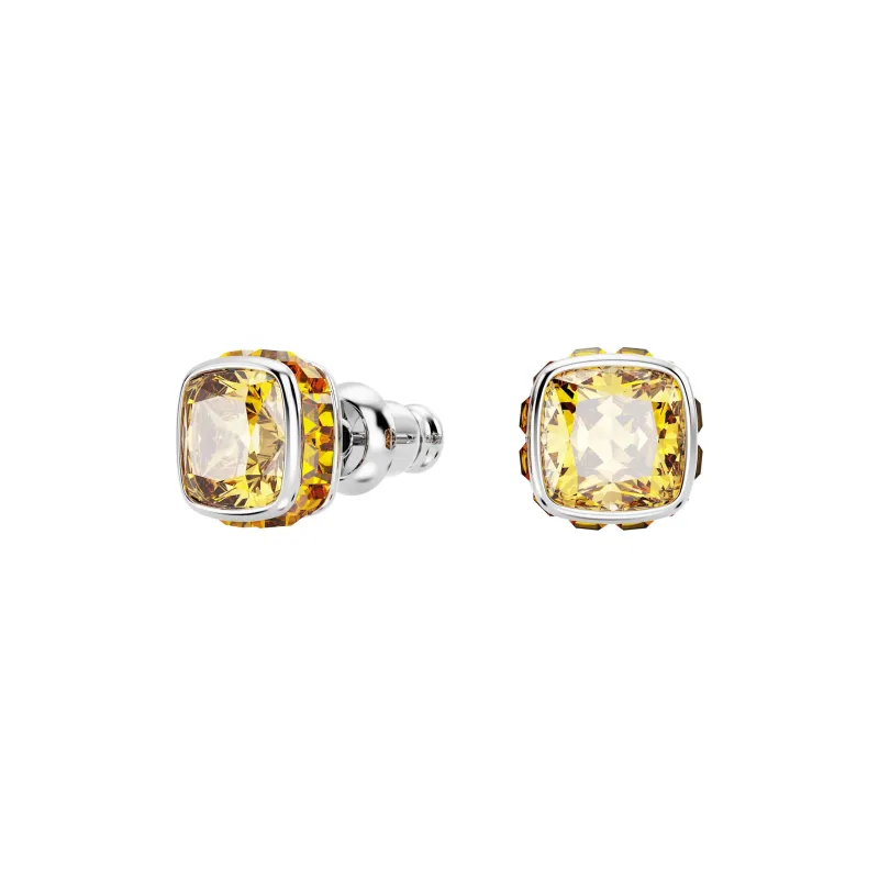 Swarovski Synthetic Cubic Zirconia Rhodium-Plated Faux Crystal Stud Earrings Women's Yellow-1