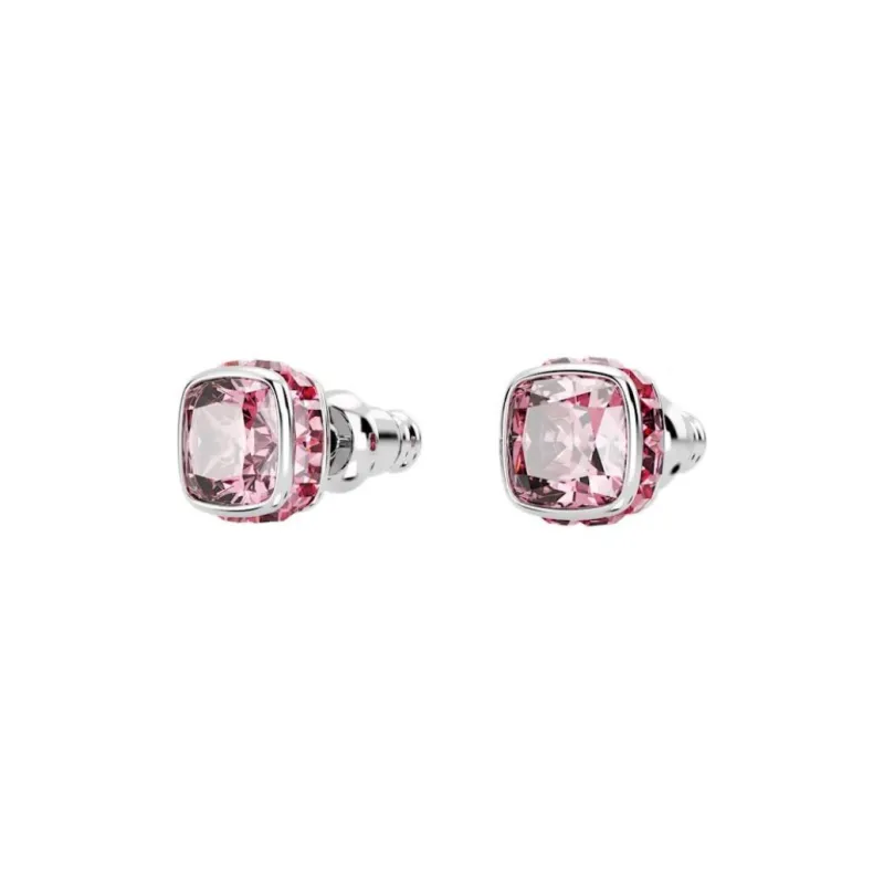 Swarovski Synthetic Cubic Zirconia Rhodium-Plated Faux Crystal Stud Earrings Women's Pink-2