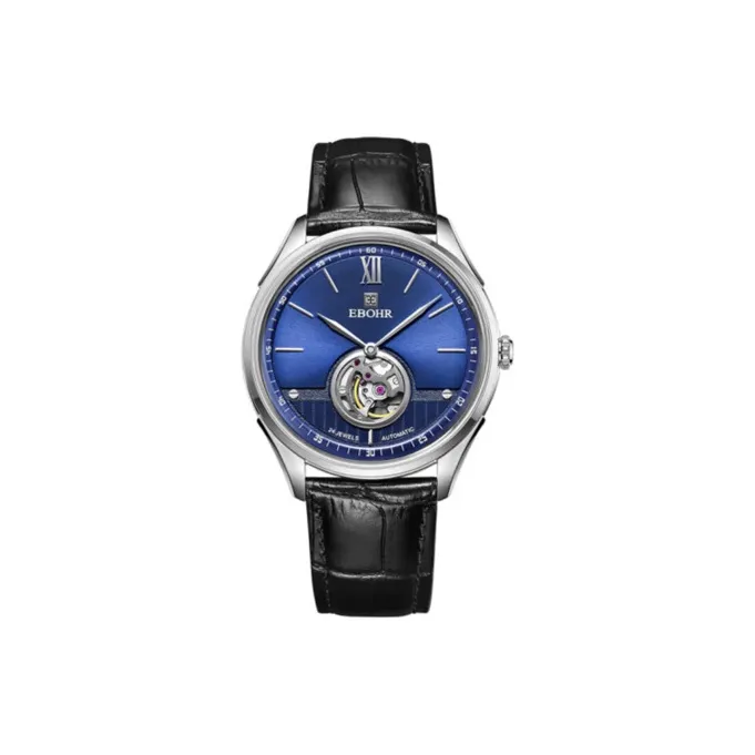 EBOHR Master Collection Automatic Mechanical Movement Genuine Leather Strap Watch Men's Watches Blue Dial-0