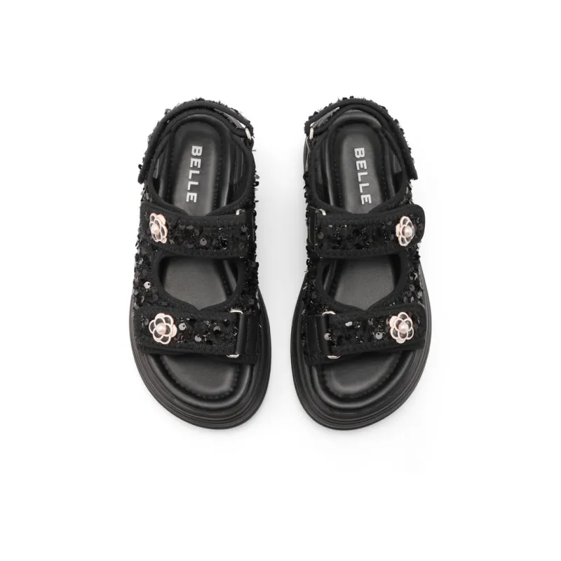 BELLE Strap Sandals 5cm Women's Beige Black-6