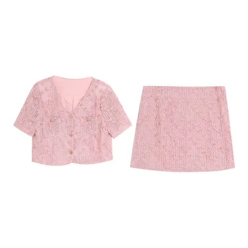 PZHK Two Piece Skirt Sets Women's Pink