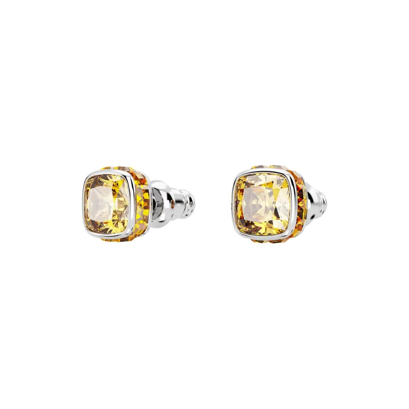 Swarovski Synthetic Cubic Zirconia Rhodium-Plated Faux Crystal Stud Earrings Women's Yellow-2