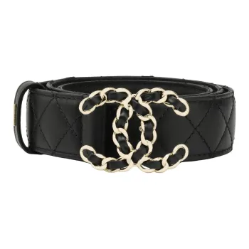 CHANEL Cow Leather Leather Belts Women's Black -