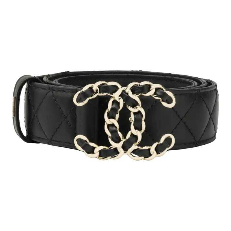 CHANEL Cow Leather Leather Belts Women's Black --0