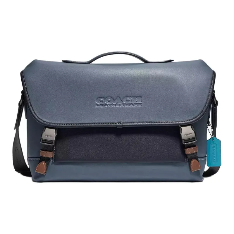 COACH Cow Leather Cycling Bag Messenger Bag Crossbody Bag Shoulder Bag Medium Size Men's Dark Blue Black-0