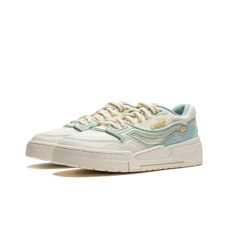 LINING 001 BTC Skateboard Shoes Women's Low Top Ivory/Light Moss Green-2
