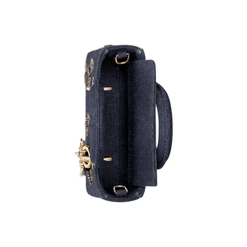 DIOR Butterfly Embroidered Denim Fabric Shoulder Bag Crossbody Bag Handbag Extra Mini Women's Blue-4