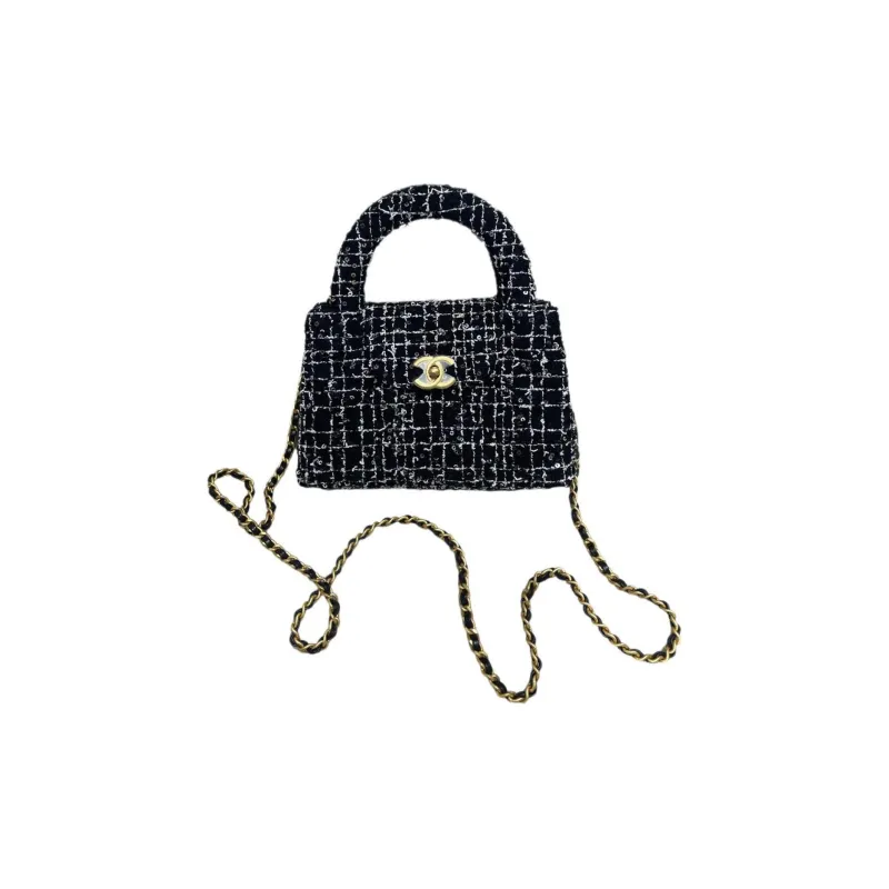 CHANEL Tweed Woven Woolen Shoulder Bag, Crossbody Bag, Handbag Mini Women's Black & White-0