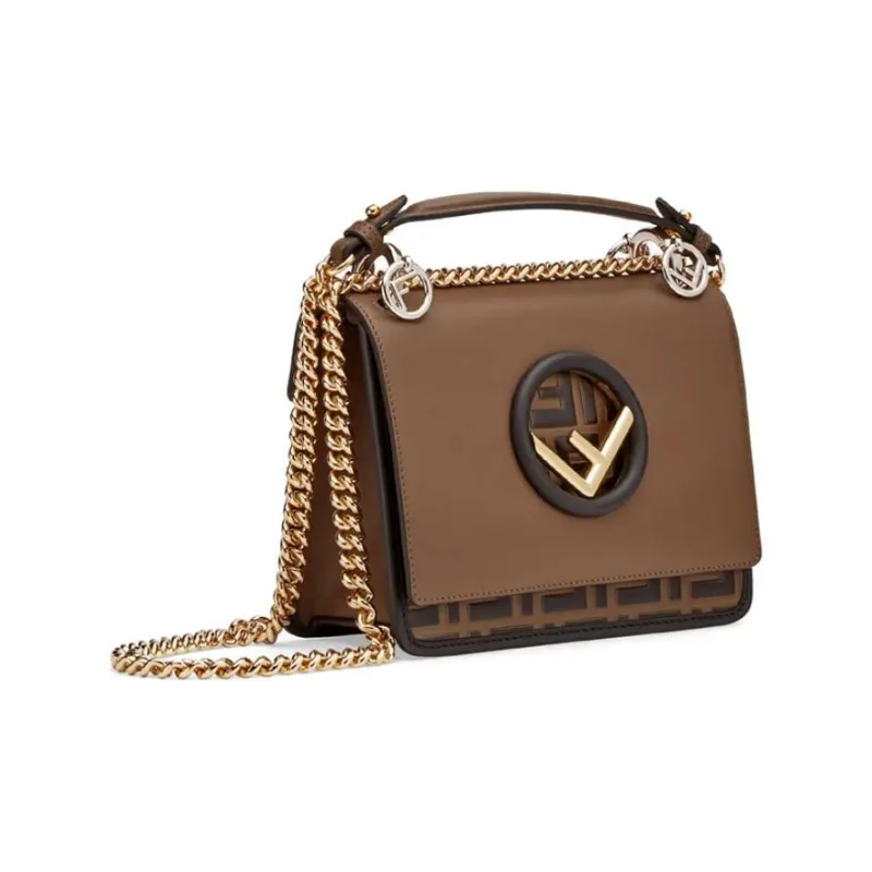 FENDI Kan I Leather Portable Crossbody Bag Shoulder Bag Mini Women's Brown-1