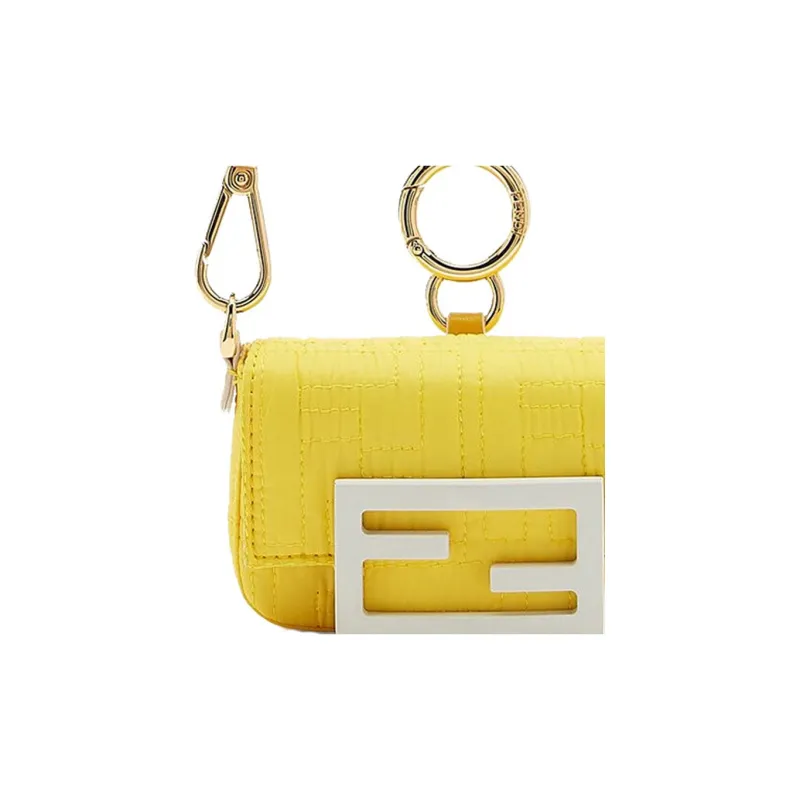 FENDI Baguette Lambskin Nylon Baguette Bag Handbag Women's Yellow & White-5
