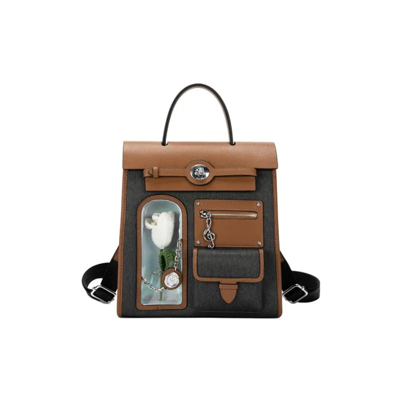 Anthracene Leather With Microfiber And Denim Double Shoulder Wave Regular Women's Multicolor-2