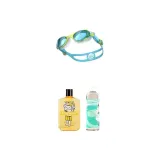 Set: Azure Blue Ocean Swim Goggles+Sports Capybara Cloth Cap+Shampoo and Shower Gel