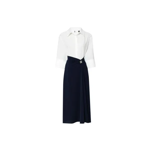 Duffy fashion Two Piece Skirt Sets Women's White+Navy Blue