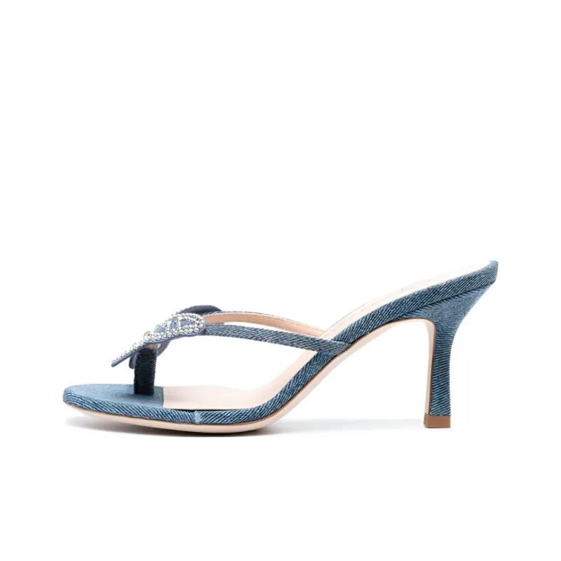 Blumarine 75mm Butterfly-patch Denim Sandals-0