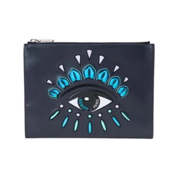 KENZO Cow Leather Handbag Wallet Clutch Women's Dark Blue