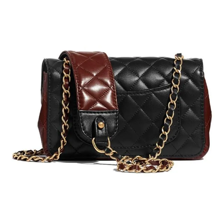 CHANEL Sheepskin Flap Bag, Crossbody Handbag Women's Black Red-1