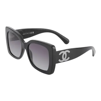 CHANEL Plate Frame Irregular Shape Sunglasses Unisex Black