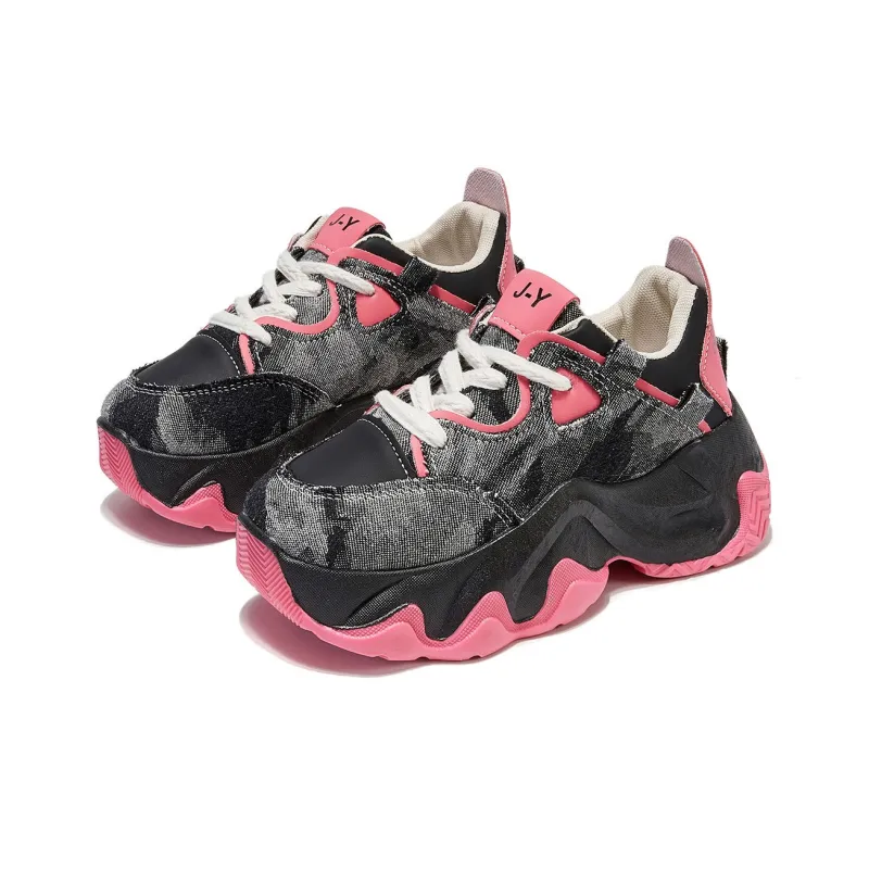 VICTORIA&VERA Height Increasing Coverage Low Top Chunky Sneakers Women's Rose Red-2