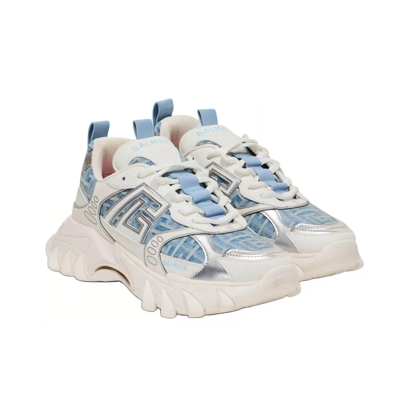 BALMAIN B-East Monogram Denim Trainers Women's-2