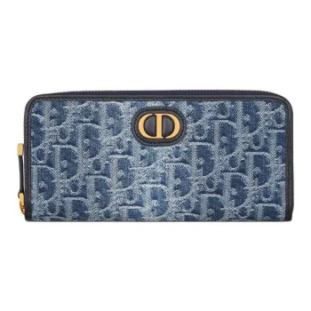 DIOR 30 Montaigne Oblique Jacquard Denim Wallet Women's Blue