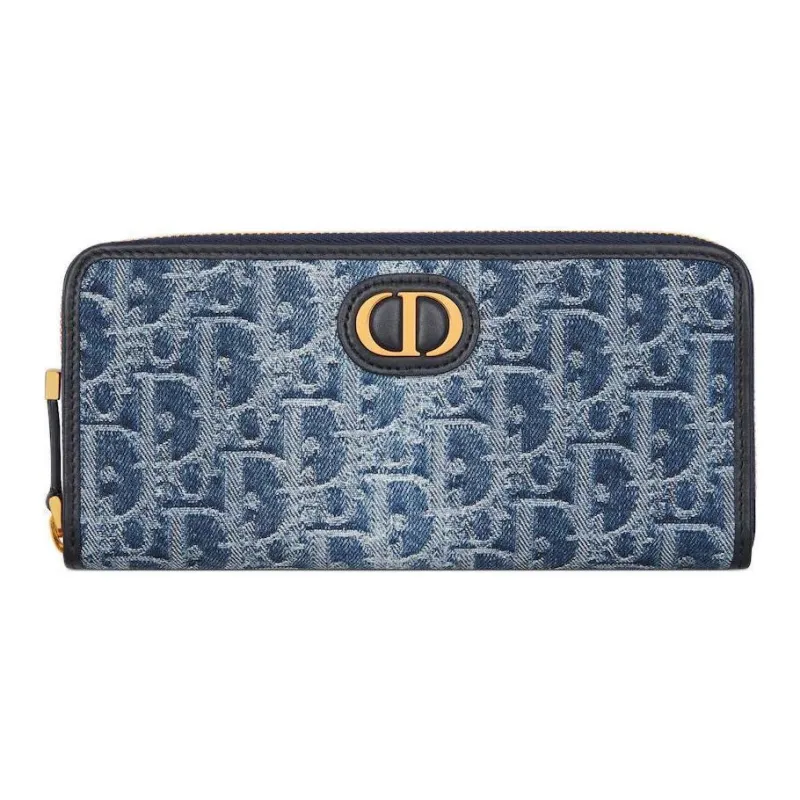 DIOR 30 Montaigne Oblique Jacquard Denim Wallet Women's Blue-0