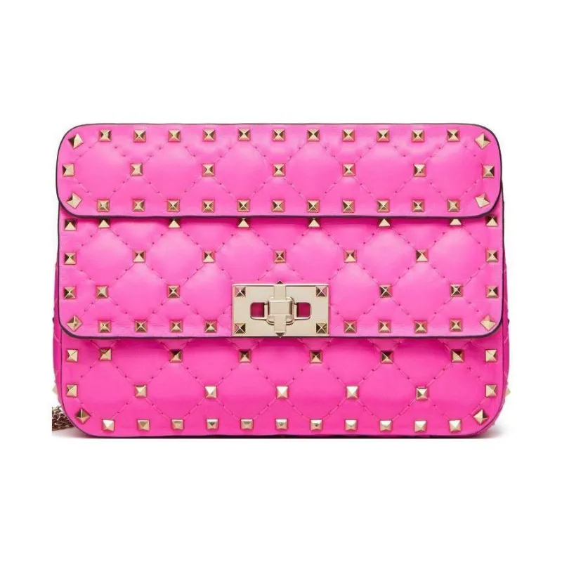 Valentino Rockstud Sheepskin Shoulder Bag, Crossbody Bag Regular Women's Rose Red-0