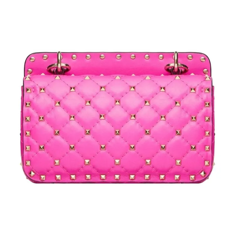 Valentino Rockstud Sheepskin Shoulder Bag, Crossbody Bag Regular Women's Rose Red-2