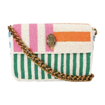Kurt Geiger London Beads Decoration Fabric Handbag Shoulder Bag Women's Beige White & Multicolor
