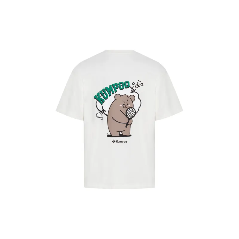 KUMPOO Cool Feather Series Drop Shoulder Sleeve T Shirt Unisex Ecru-1