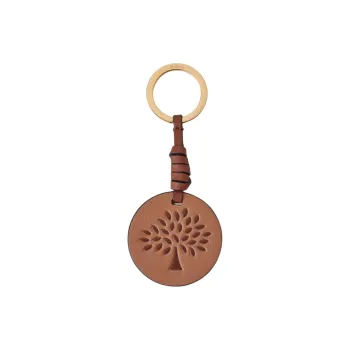 Mulberry Grained Leather Key Ring Pouch Merch Women's Mink Fur Black With Bright Brown Accents
