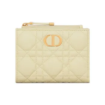 DIOR Caro Wicker Pattern Calfskin Wallet Women's Yellow