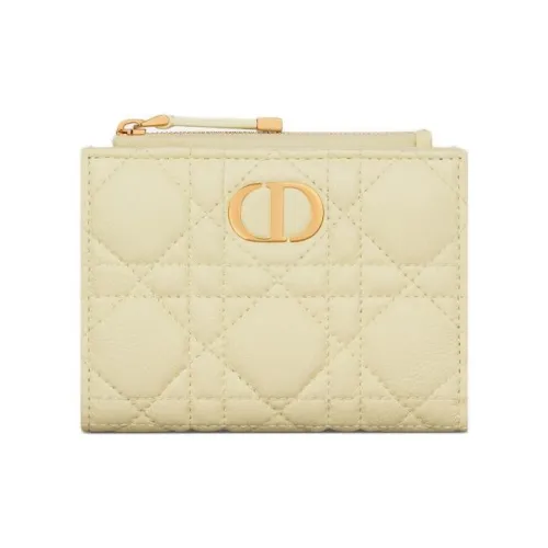 DIOR Caro Wicker Pattern Calfskin Wallet Women's Yellow