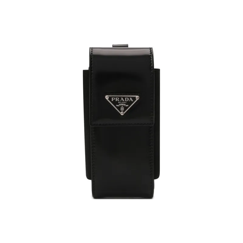 PRADA Shiny Leather Cell Phone Pouch Men's Black-1