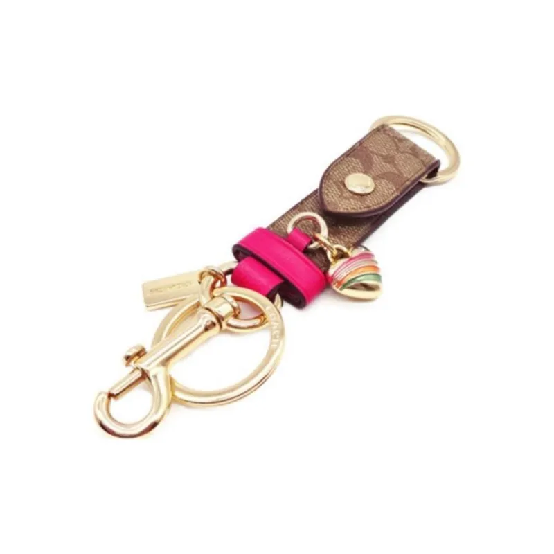 COACH Coated Canvas With Smooth Leather Keychain Bag Accessory Women's Khaki & Cherry Red-2